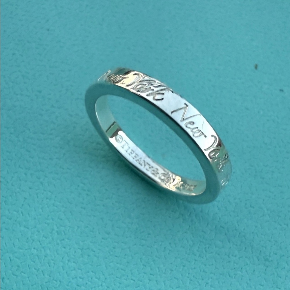 Tiffany & Co. Silver Engraved Band Ring on Blue 6.5 - Picture 1 of 11